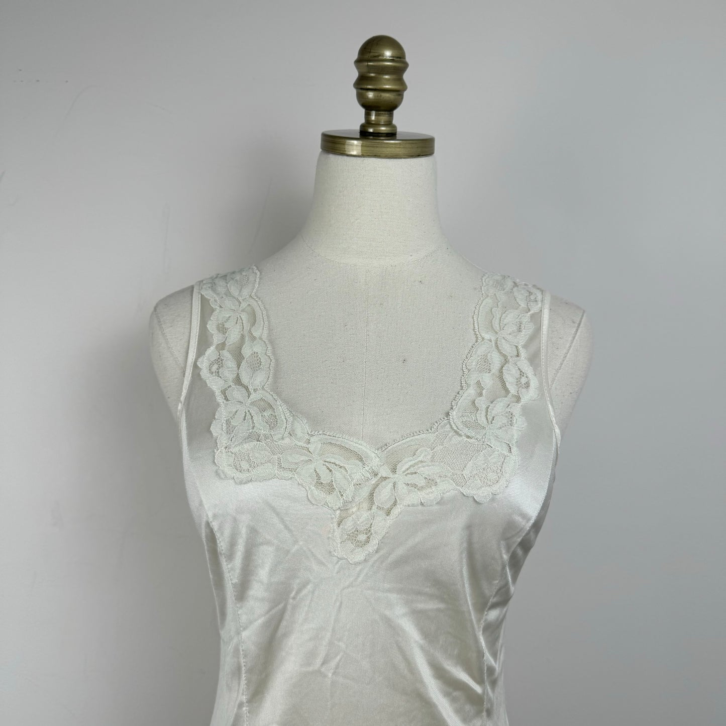 Vintage Cream Lace Trim Satin Top