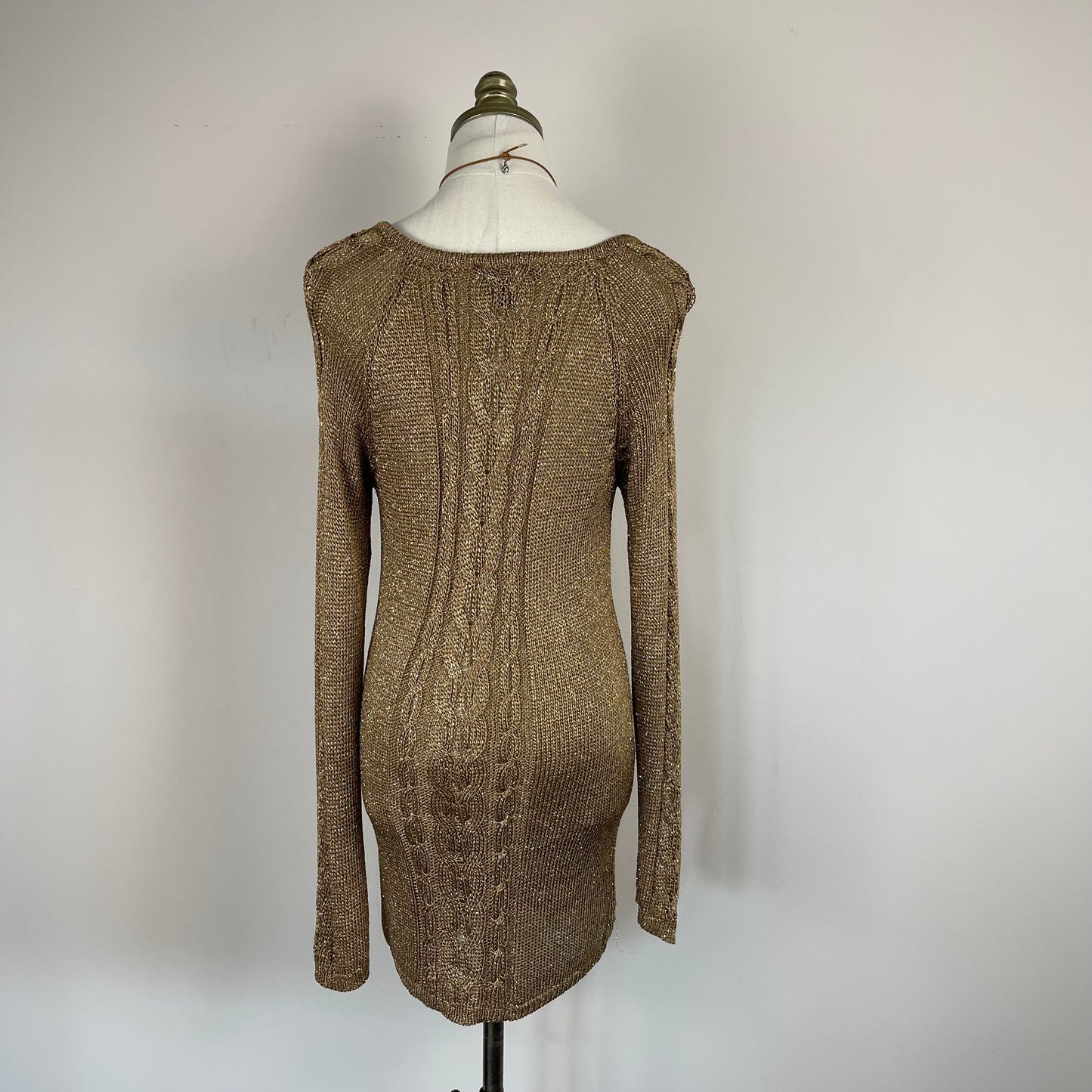 Gold Cable Knit Mini Sweater Dress