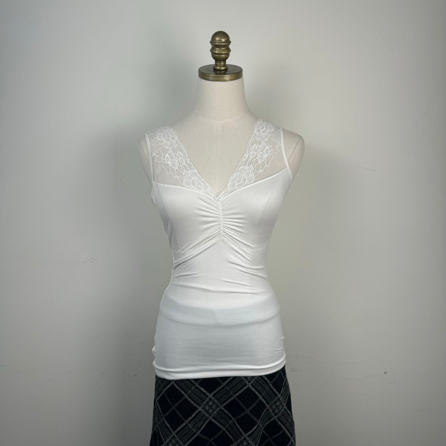 White Lace Trim Fitted Tank Top