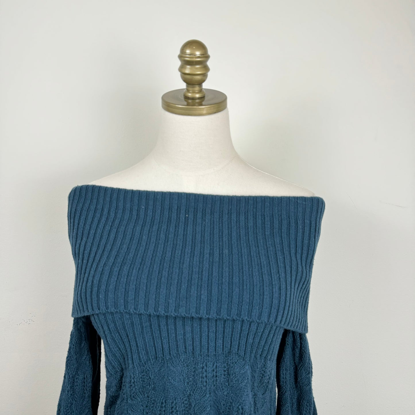 Dark Teal Textured Off The Shoulder Sweater
