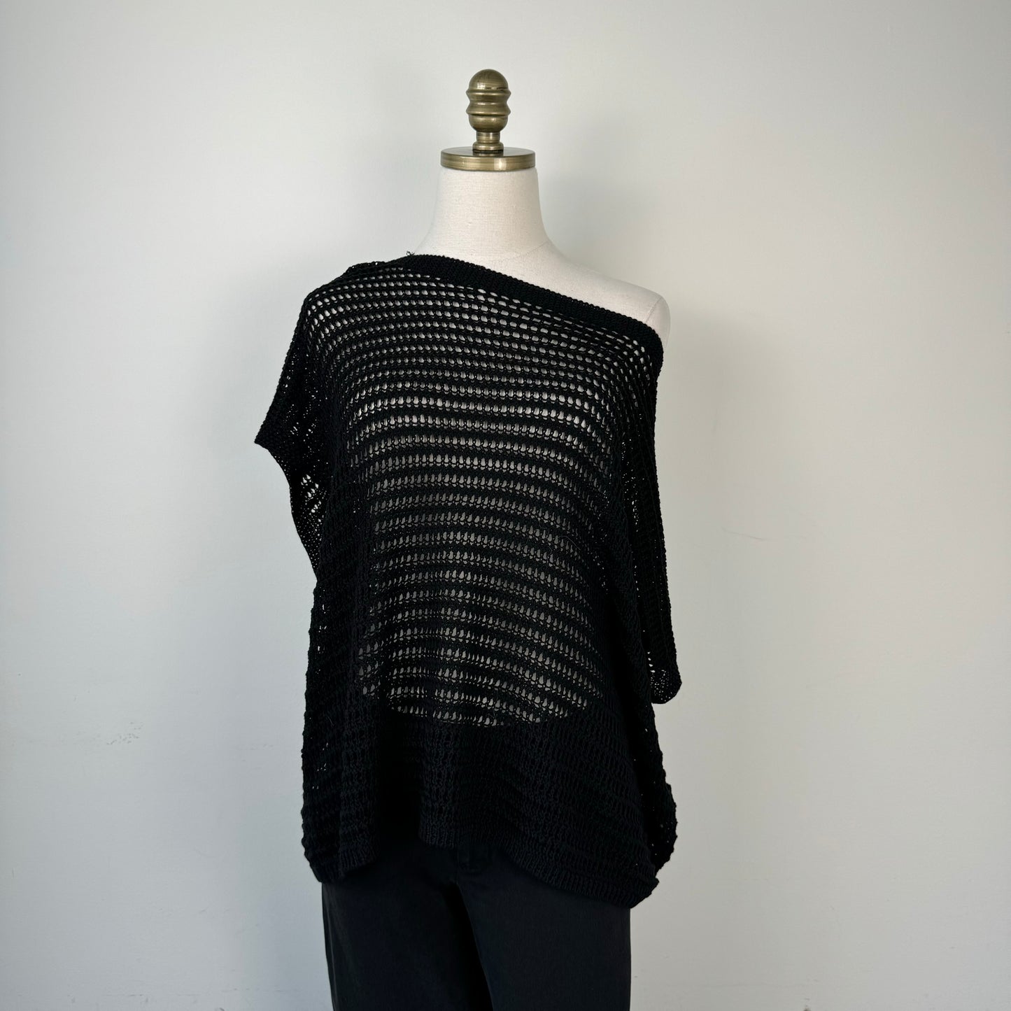 Black Off Shoulder Knit Poncho