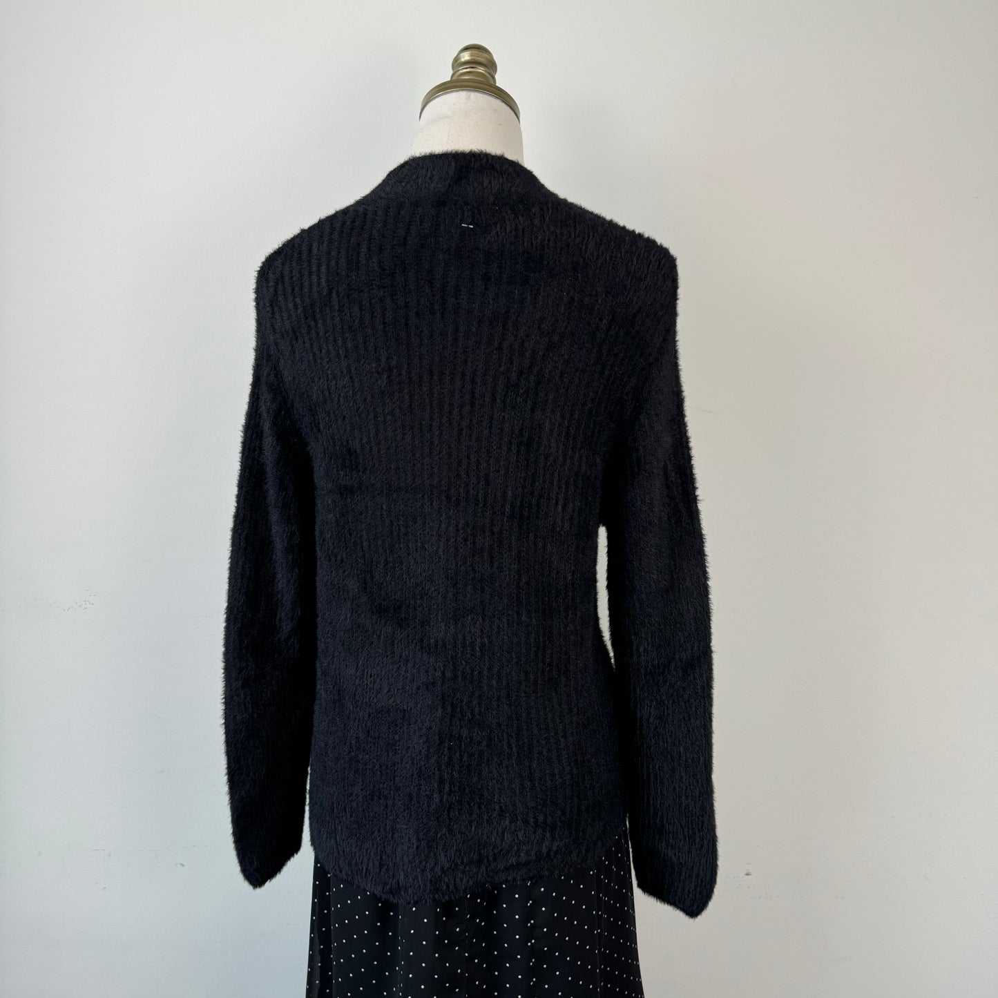 Black Fuzzy Knit Mock Neck Sweater