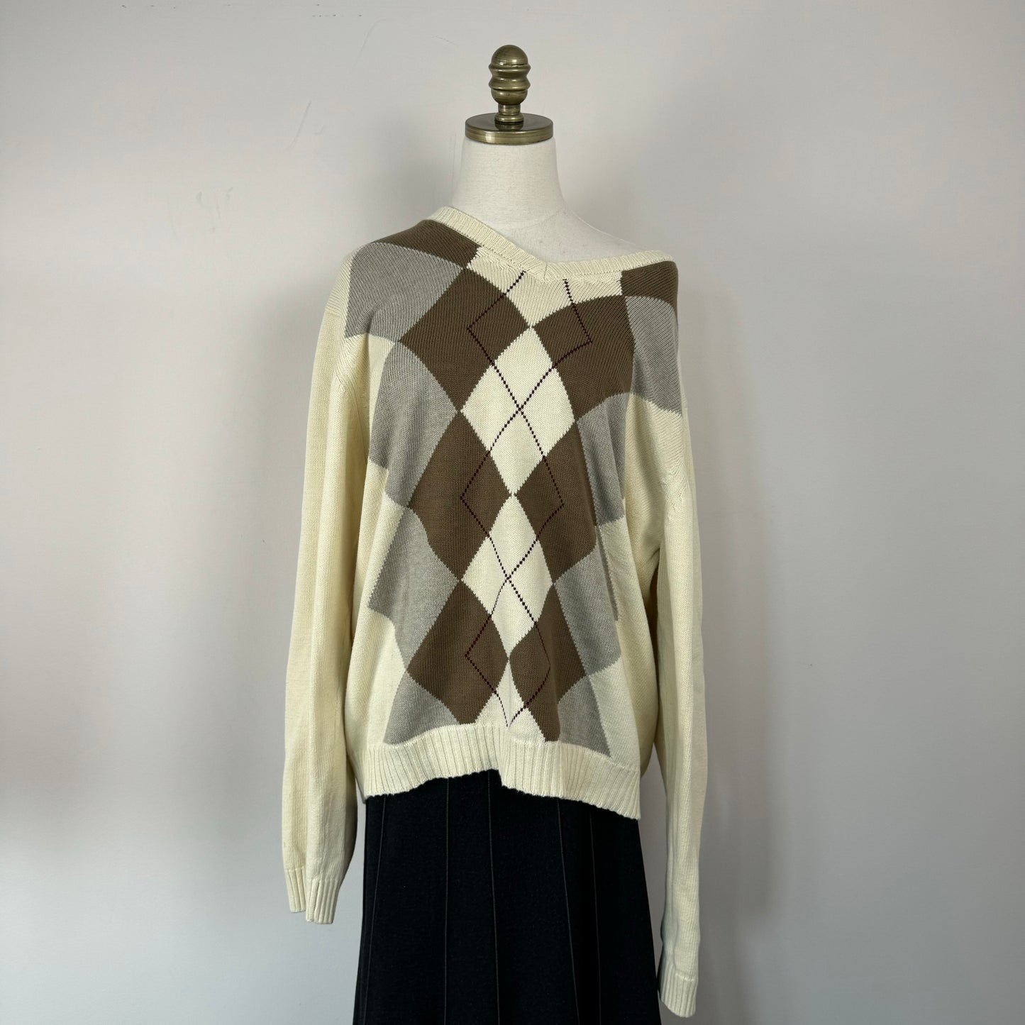 Vintage Cream Argyle Oversized Sweater