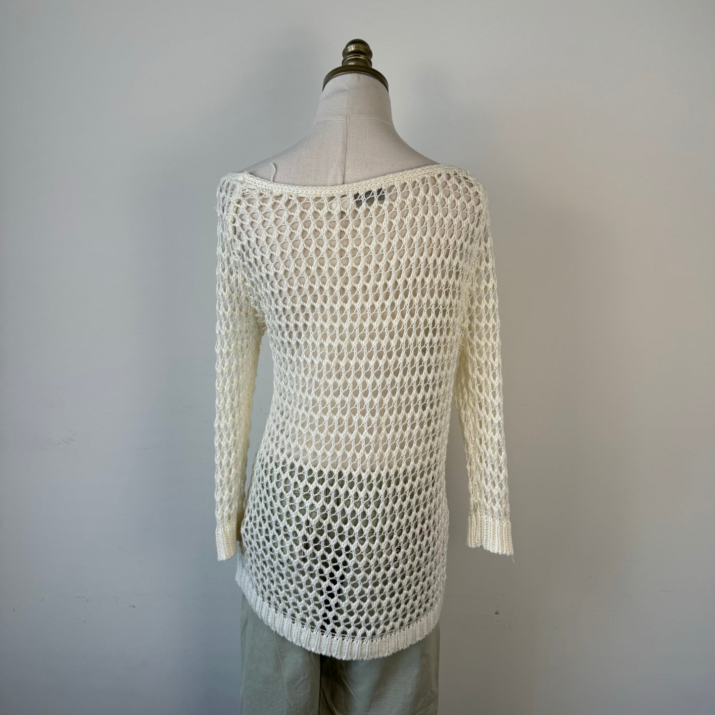 Cream Crochet Off Shoulder Sweater