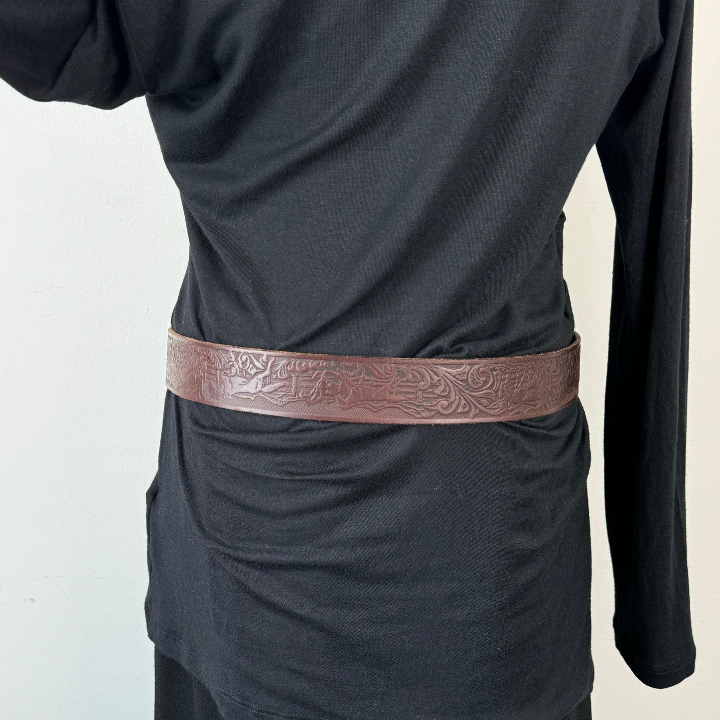 Brown Western Chunky Silver Buckle Leather Belt