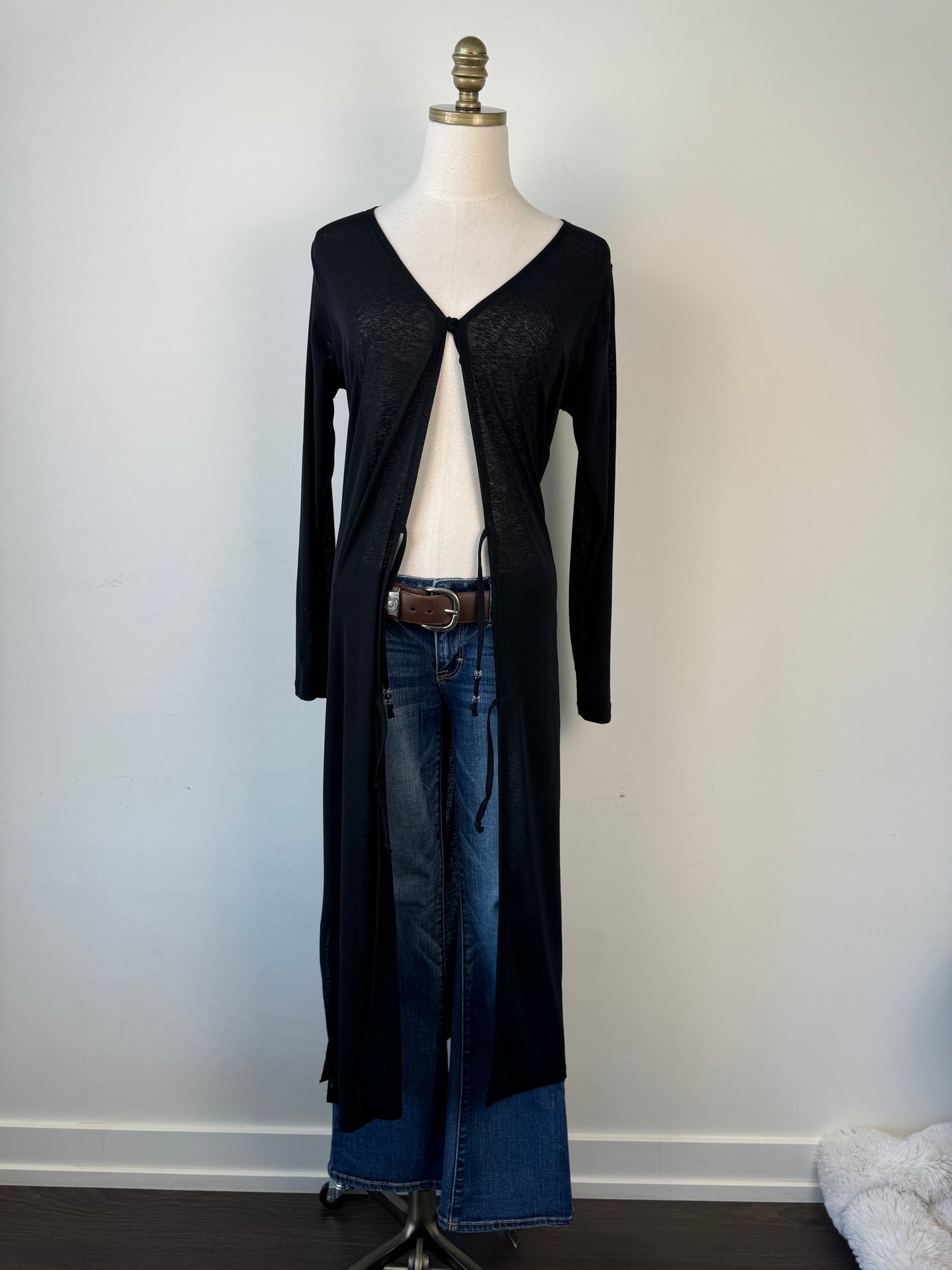 Open Front Tie Up Maxi Cardigan