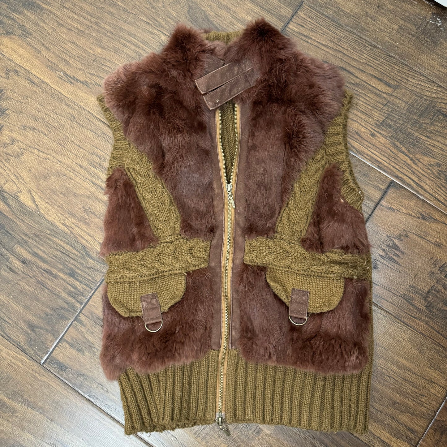 Vintage Fur Suede Knit Vest