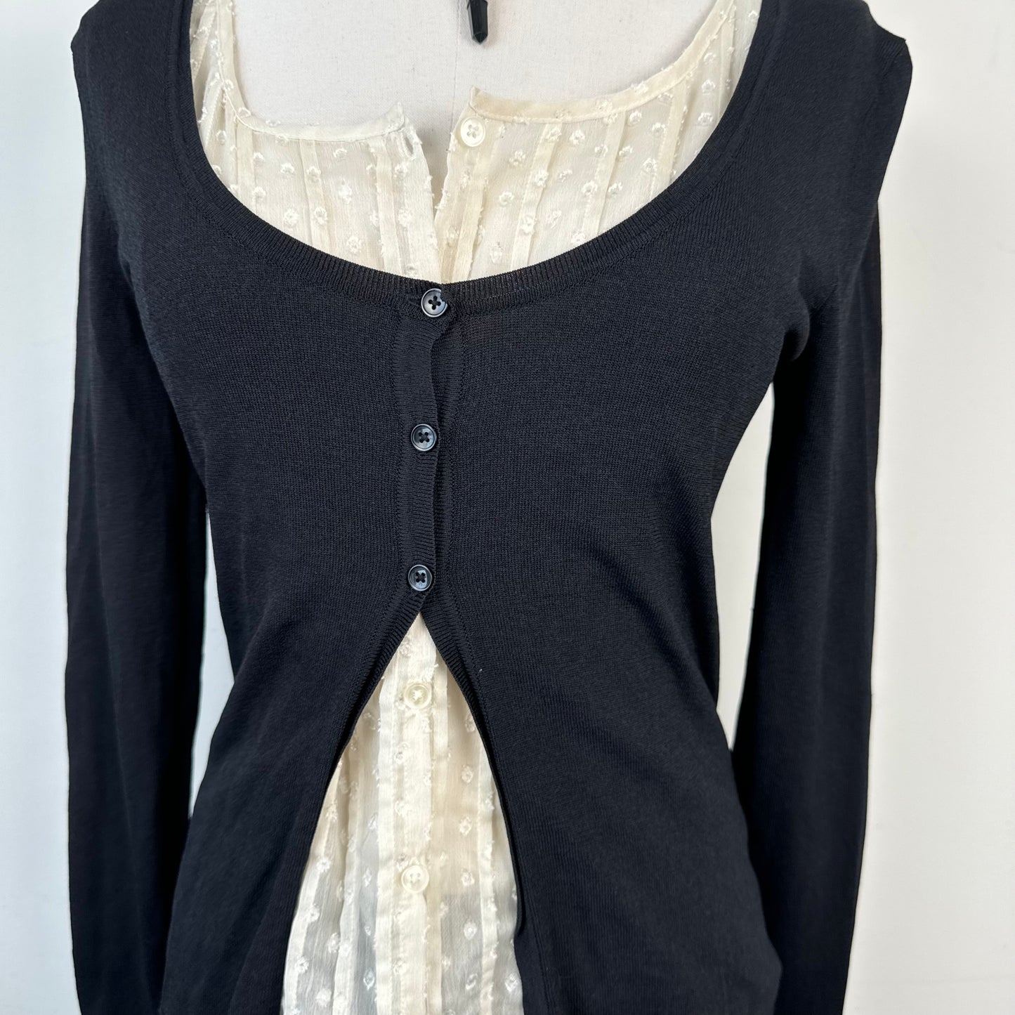 Open Front Cardigan Sheer Chiffon Layer Knit Top
