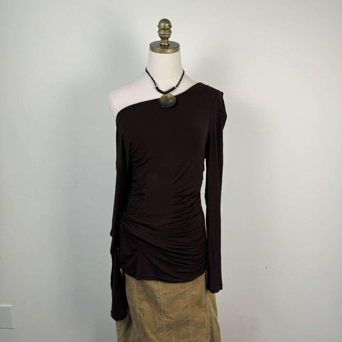 Off Shoulder / Cowl Neck Brown Long Sleeve Top