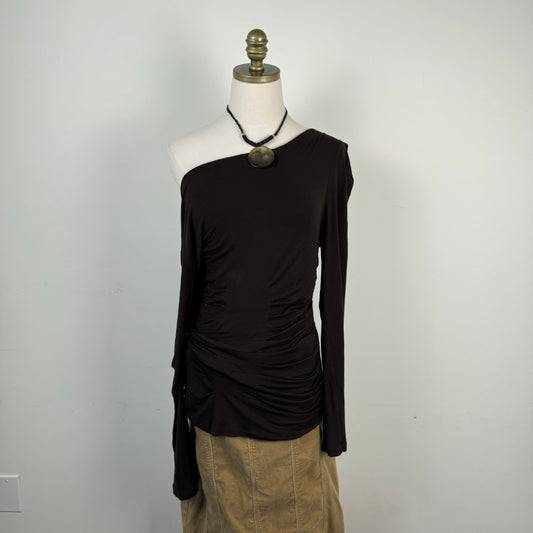 Off Shoulder / Cowl Neck Brown Long Sleeve Top
