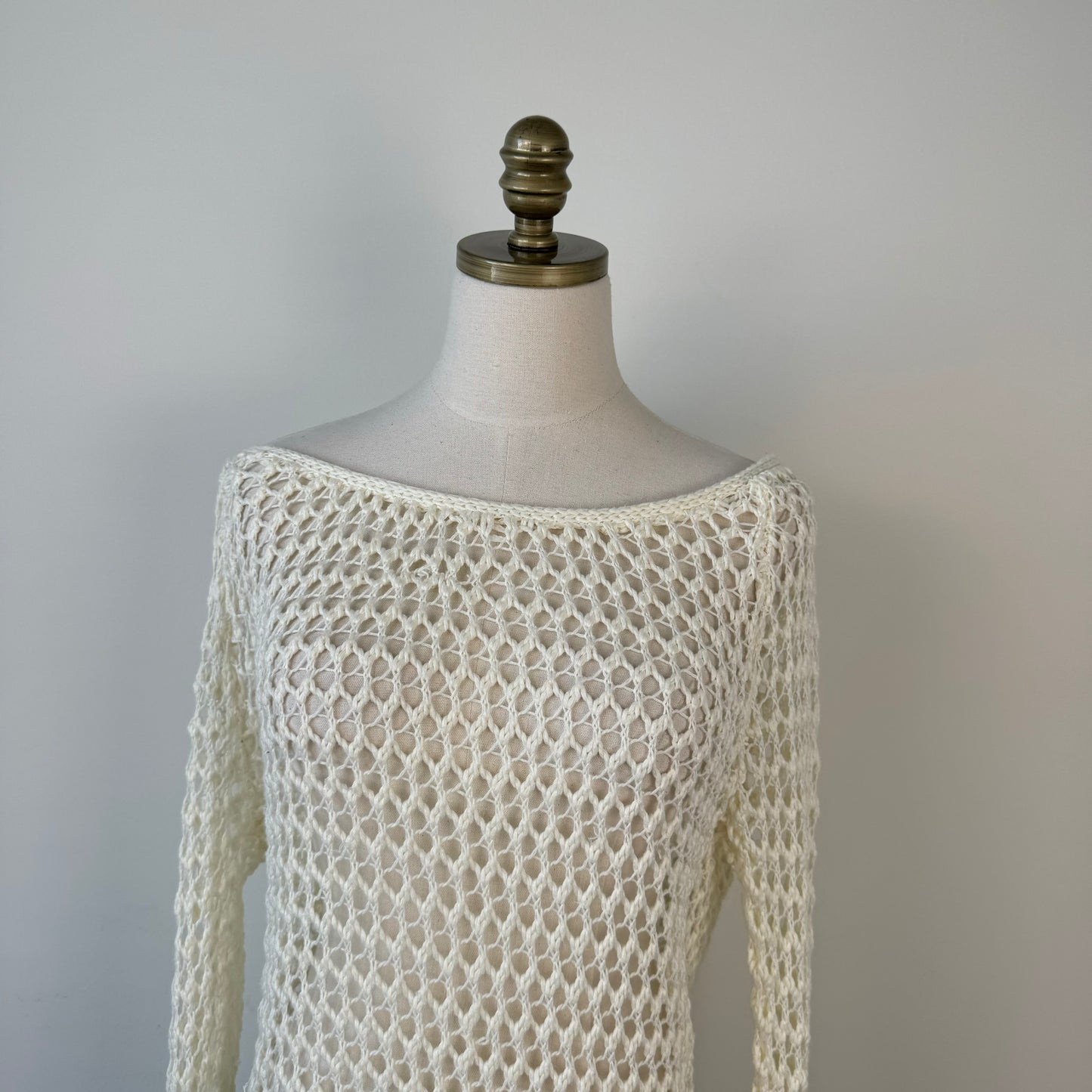 Cream Crochet Off Shoulder Sweater