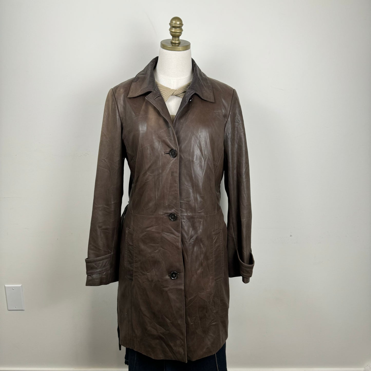Danier Brown Genuine Leather Trench Coat