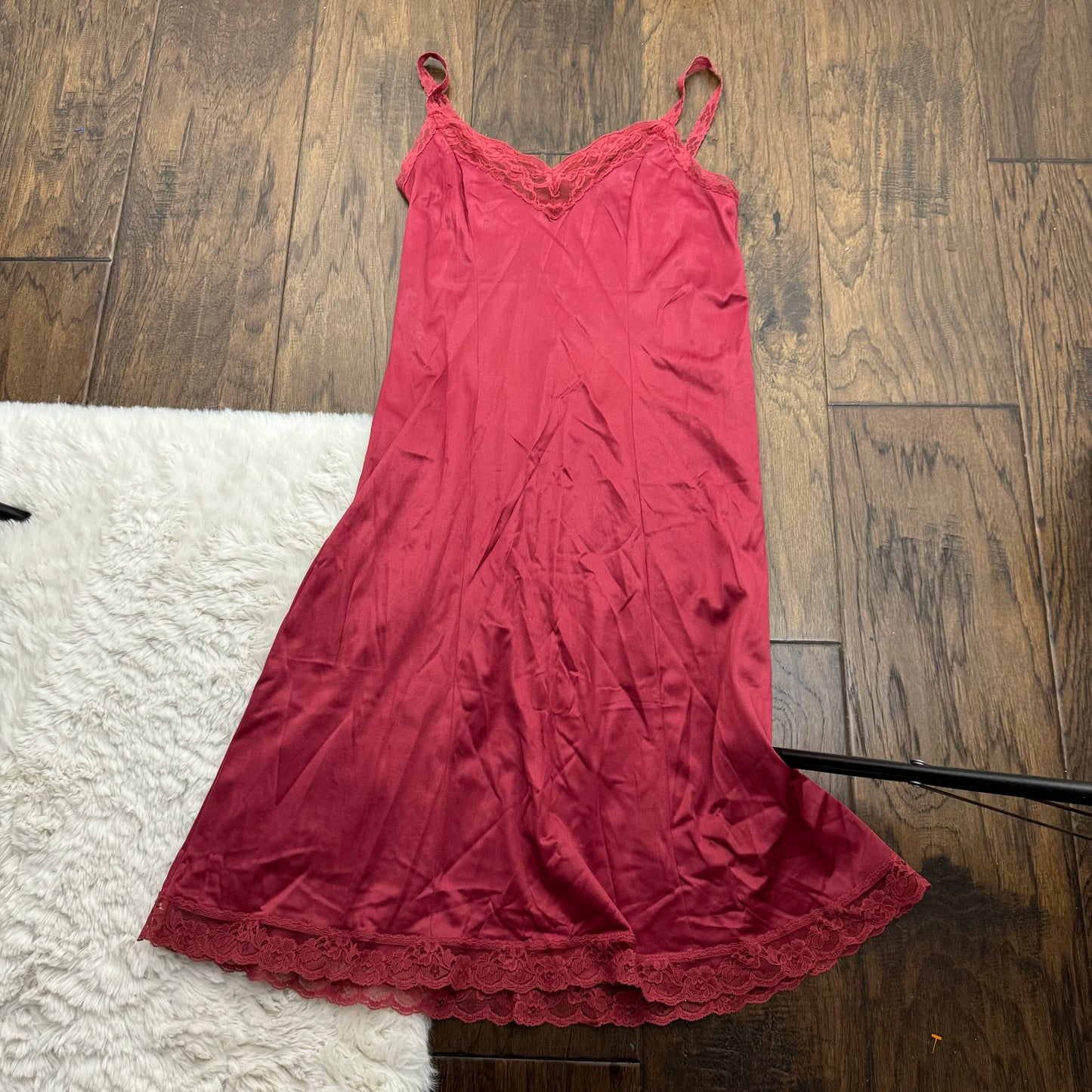 Dark Red Lace Trim Slip Dress