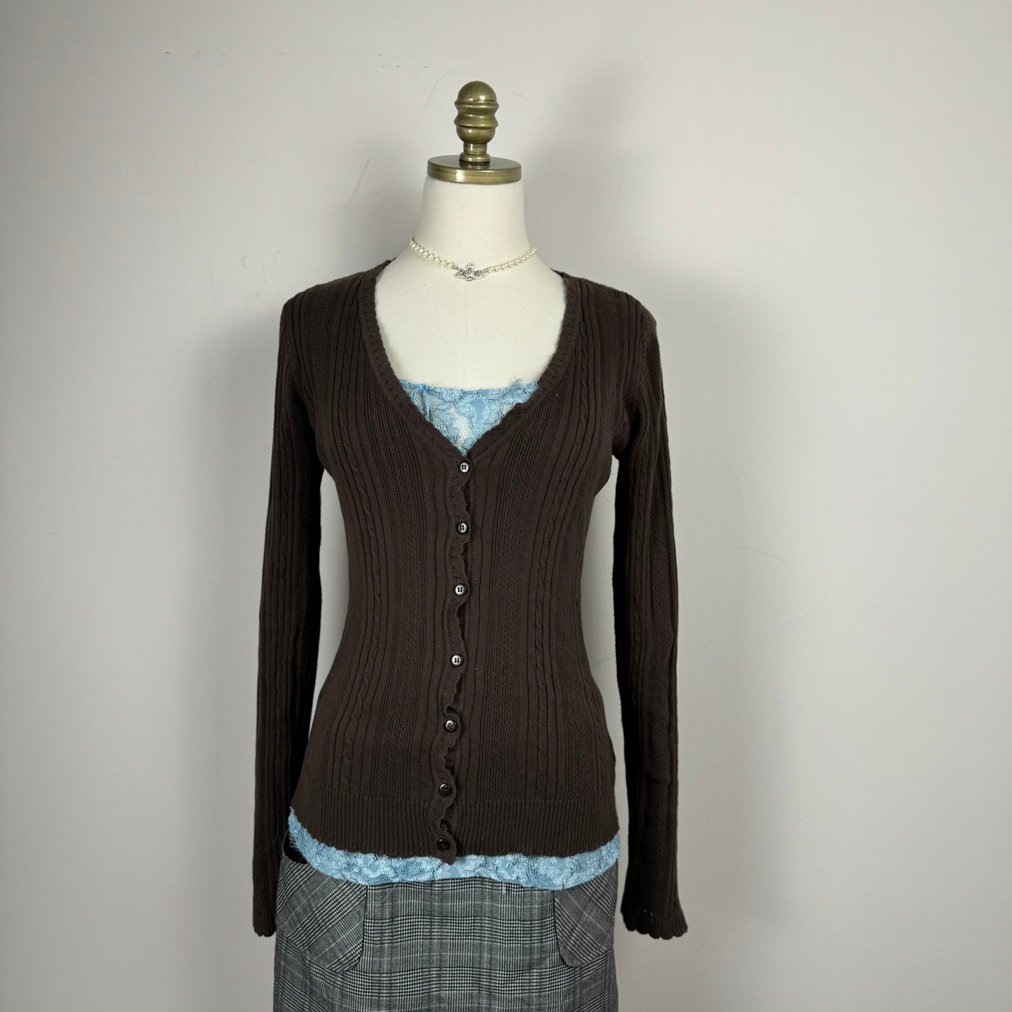 Brown Dainty Button Up Knit Cardigan