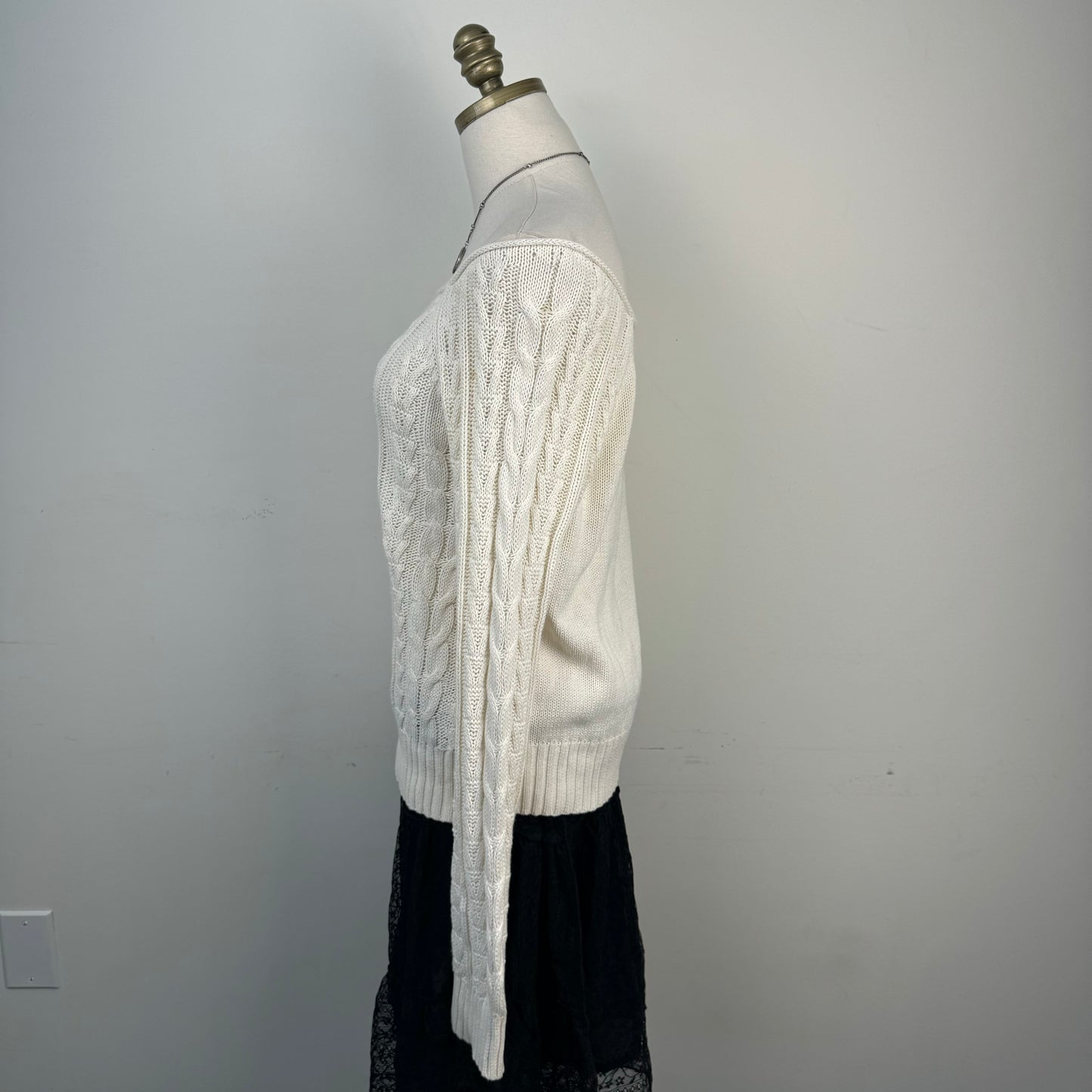 Cream Boat Neck Cable Knit Sweater