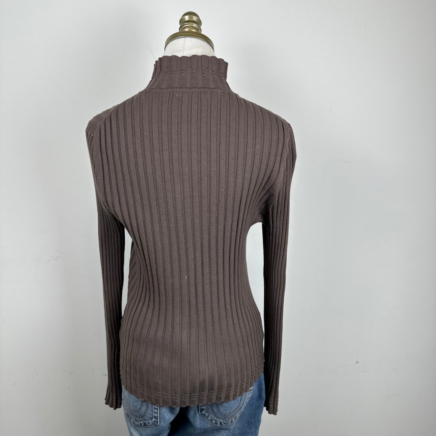 Mocha Brown Fitted Zip Up Sweater