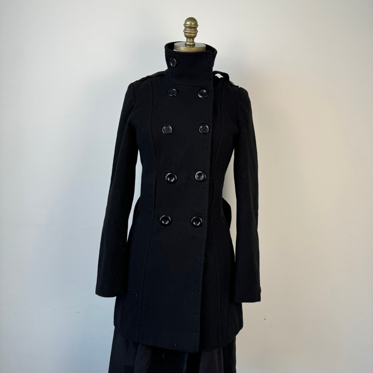 Vintage Black Wool Button Up Trench Coat