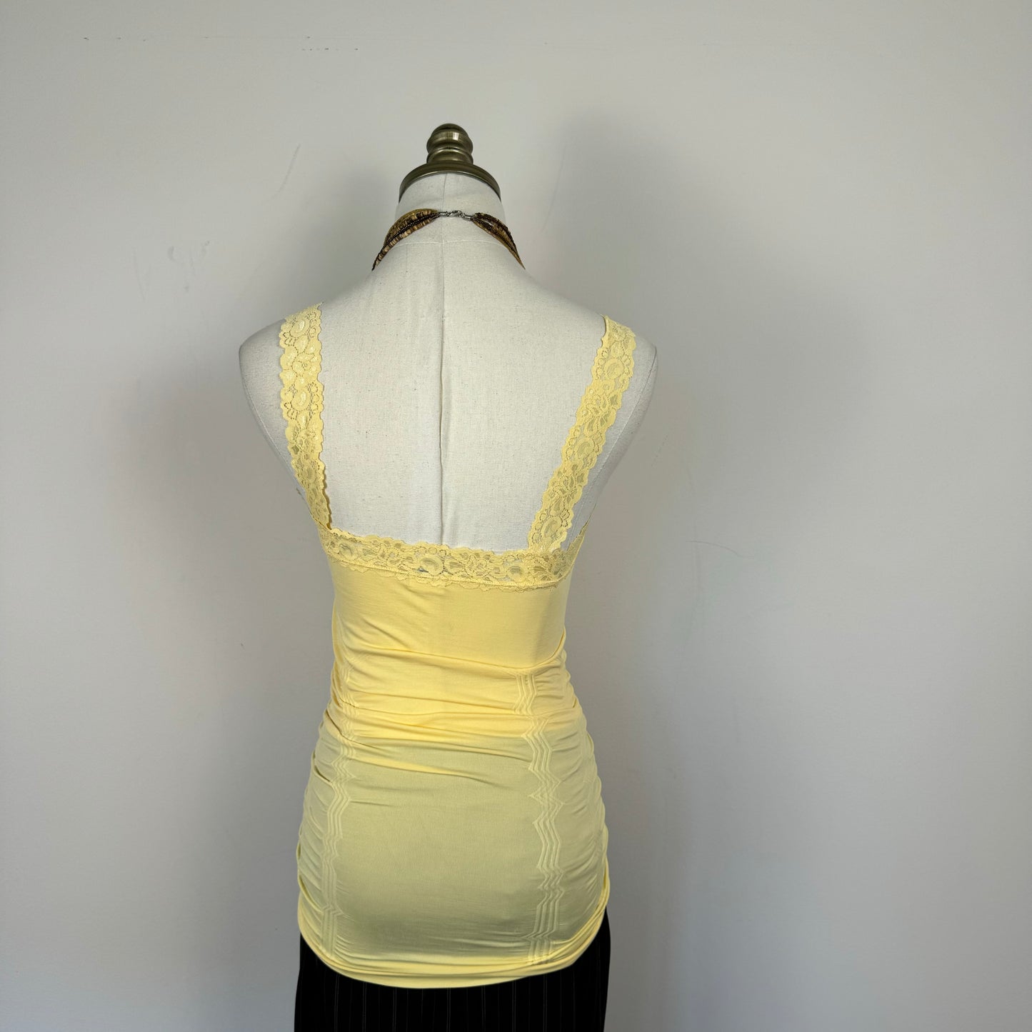 Yellow Lace Trim Ruched Cami