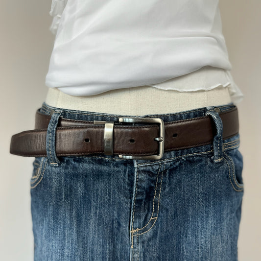 Brown Genuine Leather Silver Buckle Belt