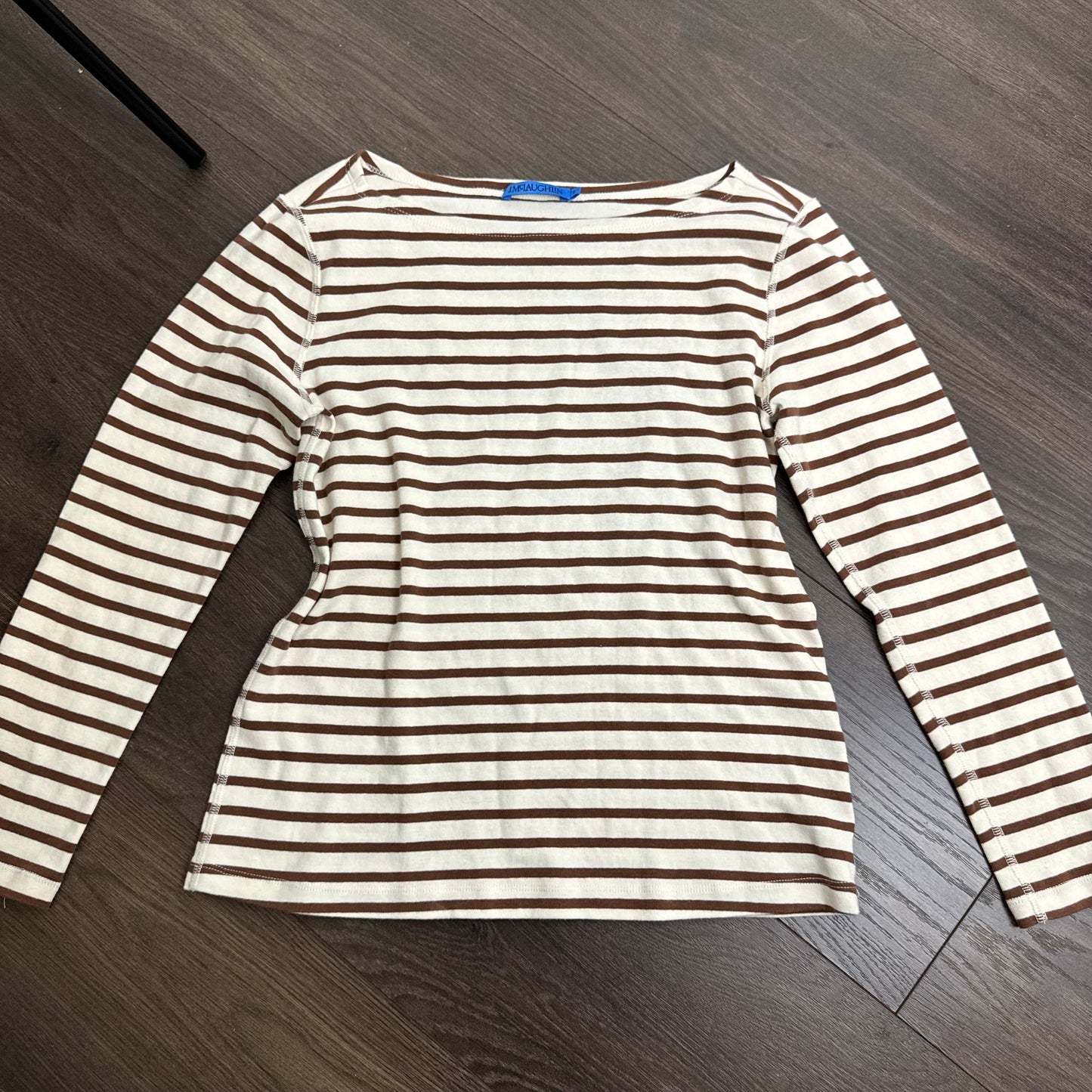Cream Striped Boat Neck Long Sleeve Top