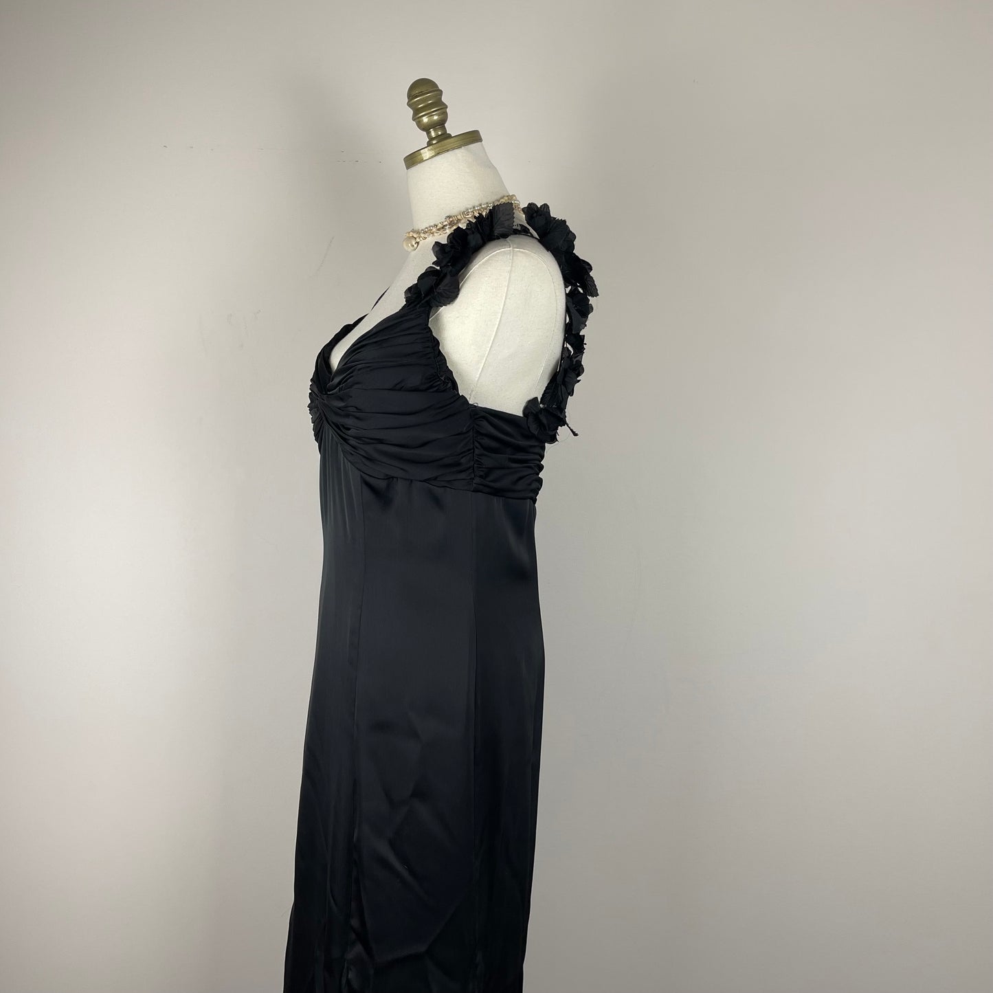 90s Style Black Ruffled Evening Dress