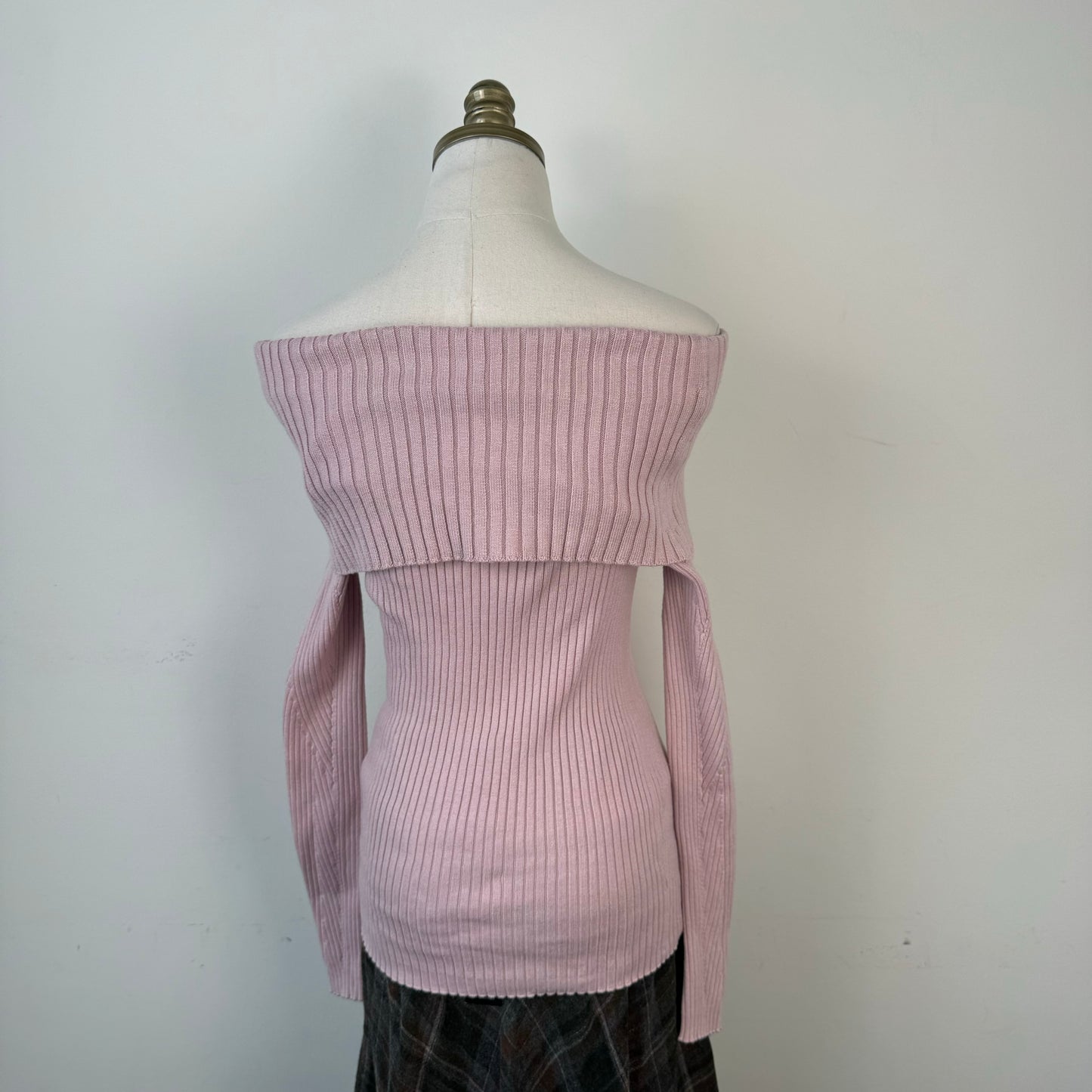 Powder Pink Fitted Off Shoulder Sweater
