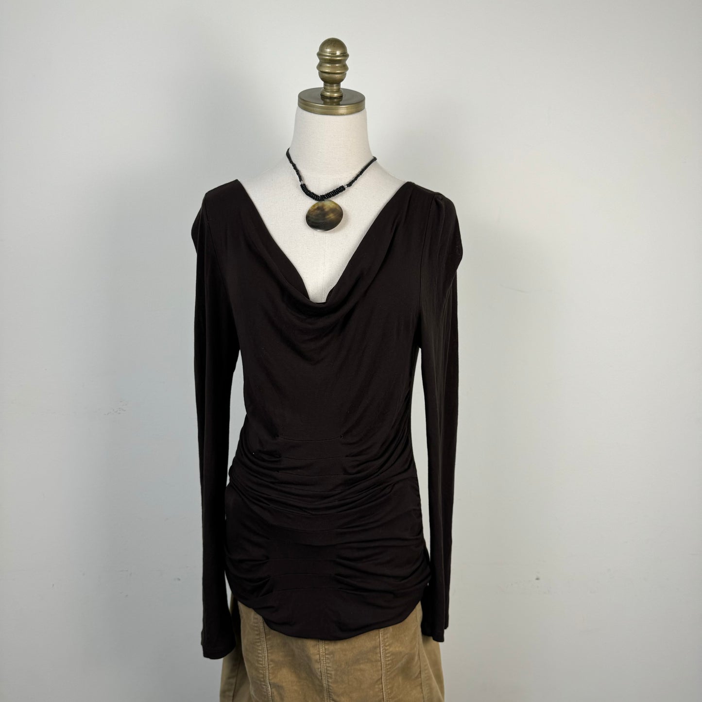 Off Shoulder / Cowl Neck Brown Long Sleeve Top