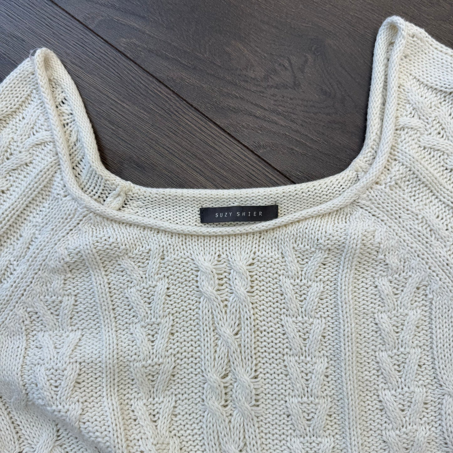 Cream Boat Neck Cable Knit Sweater