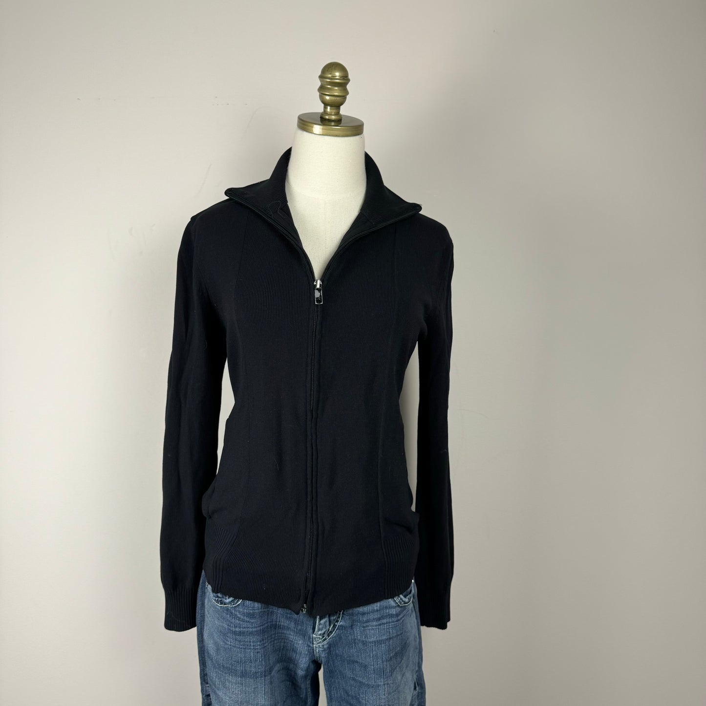 DKNY Black Turtleneck Zip Up Sweater