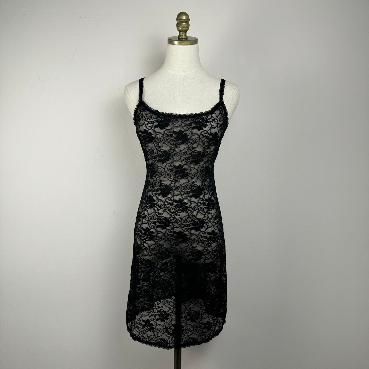 Vintage Sheer Black Lace Slip Dress