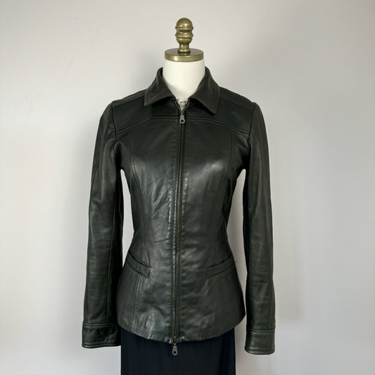 Vintage Danier Fitted Leather Jacket (Khaki Green)