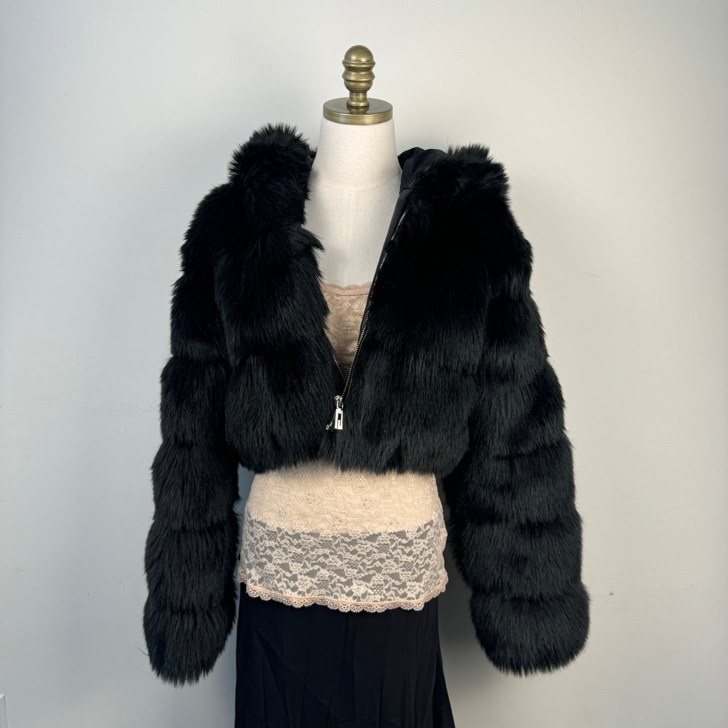 Black Faux Fur Cropped Jacket