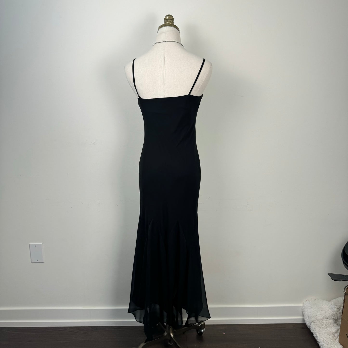 Vintage Chiffon Mesh Overlay Midi Dress