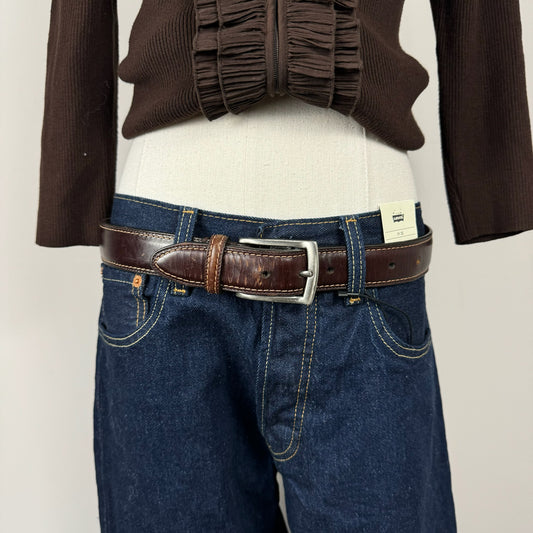 Vintage Brown Silver Buckle Leather Belt