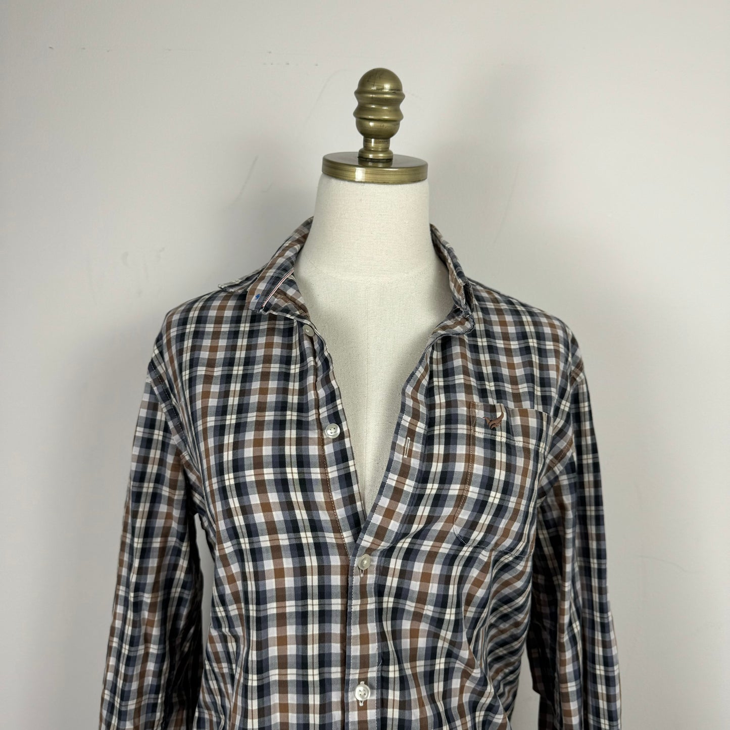 Brown and Navy Plaid Button Up Shirt