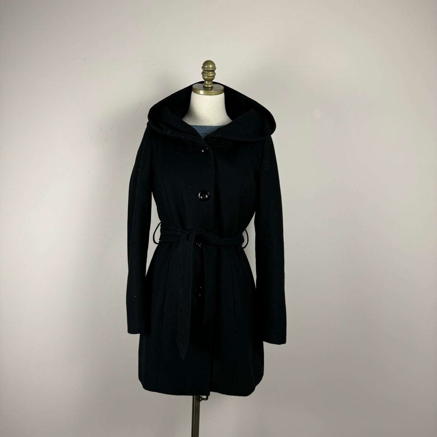 Vintage Black Long Hooded Trench Coat