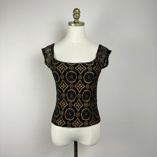 Vintage Boho Cap Sleeve Top