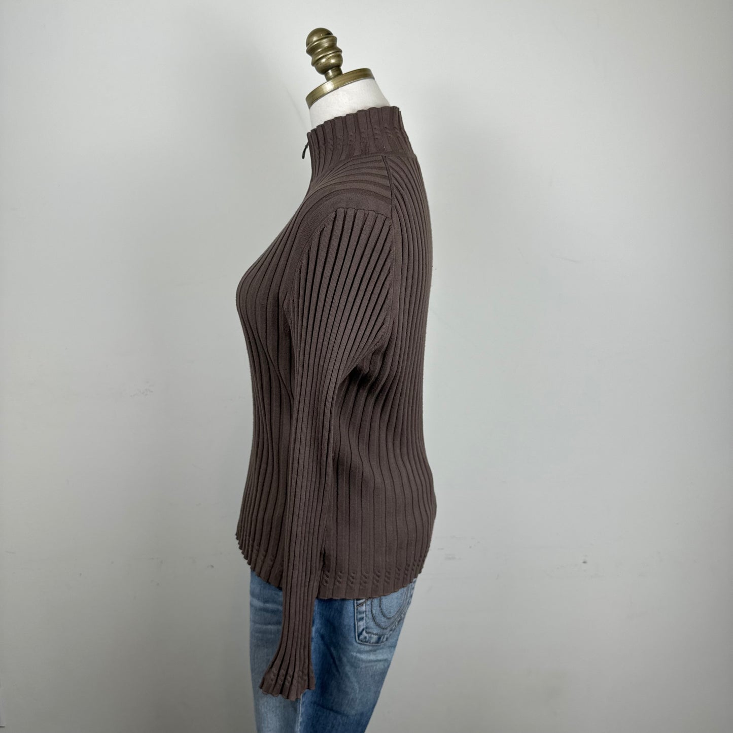 Mocha Brown Fitted Zip Up Sweater