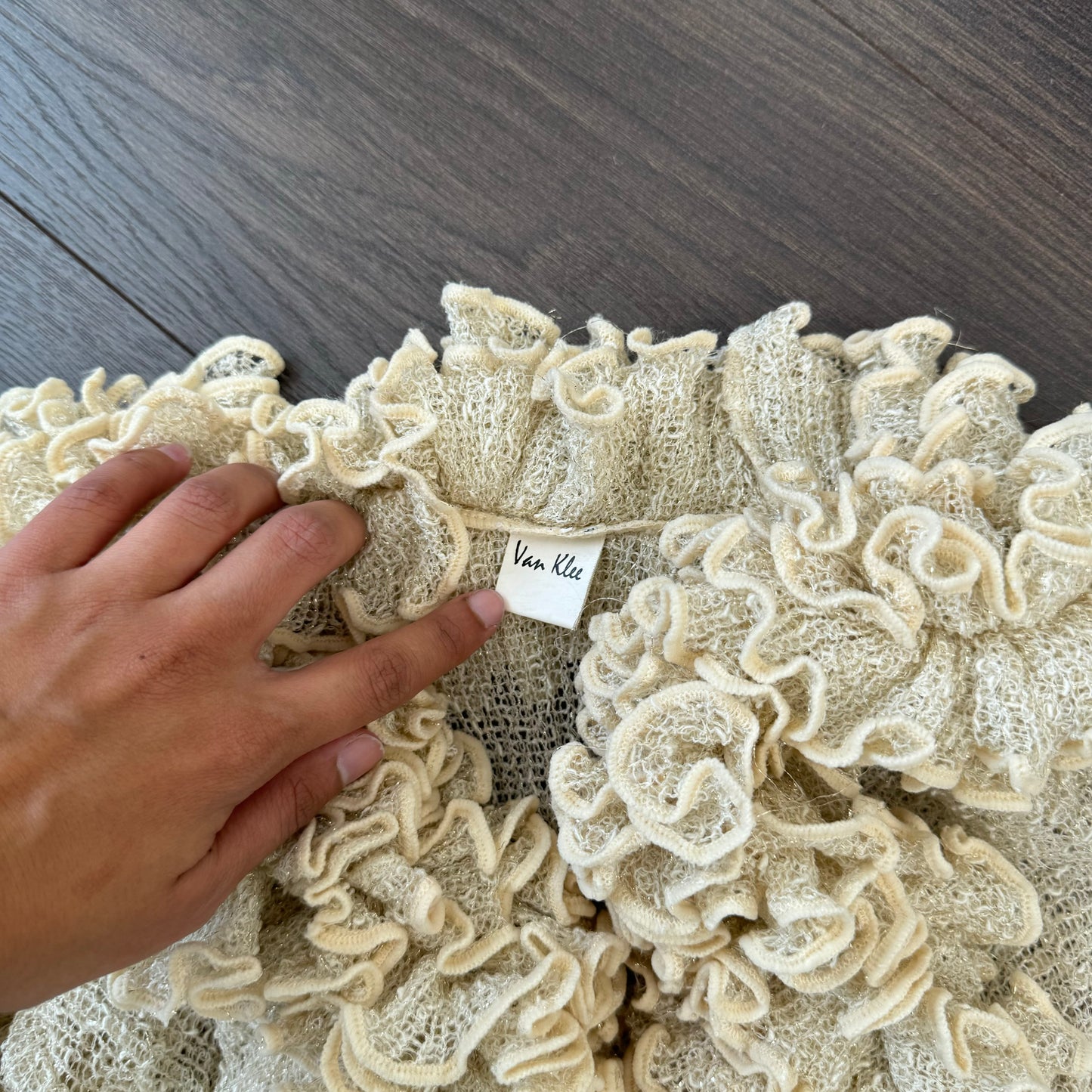 Cream Open Front Tie Up Ruffled Cardigan