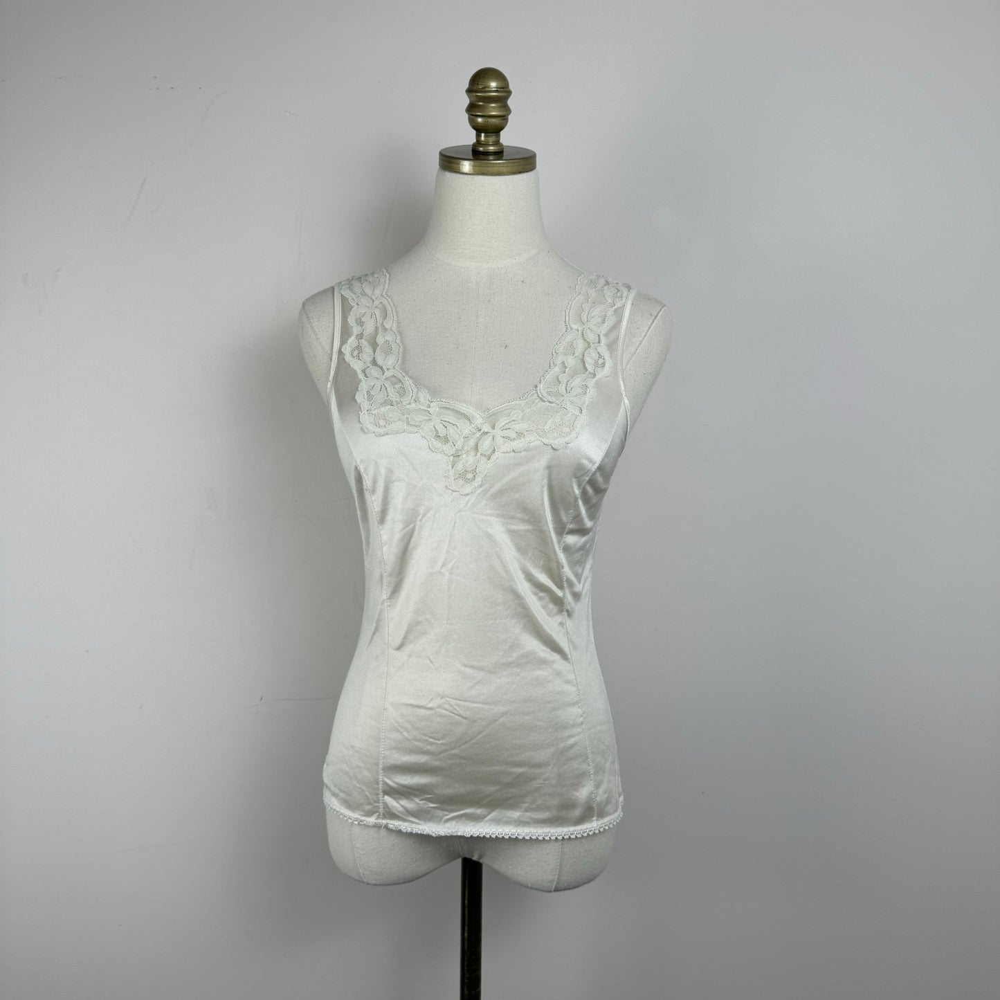 Vintage Cream Lace Trim Satin Top