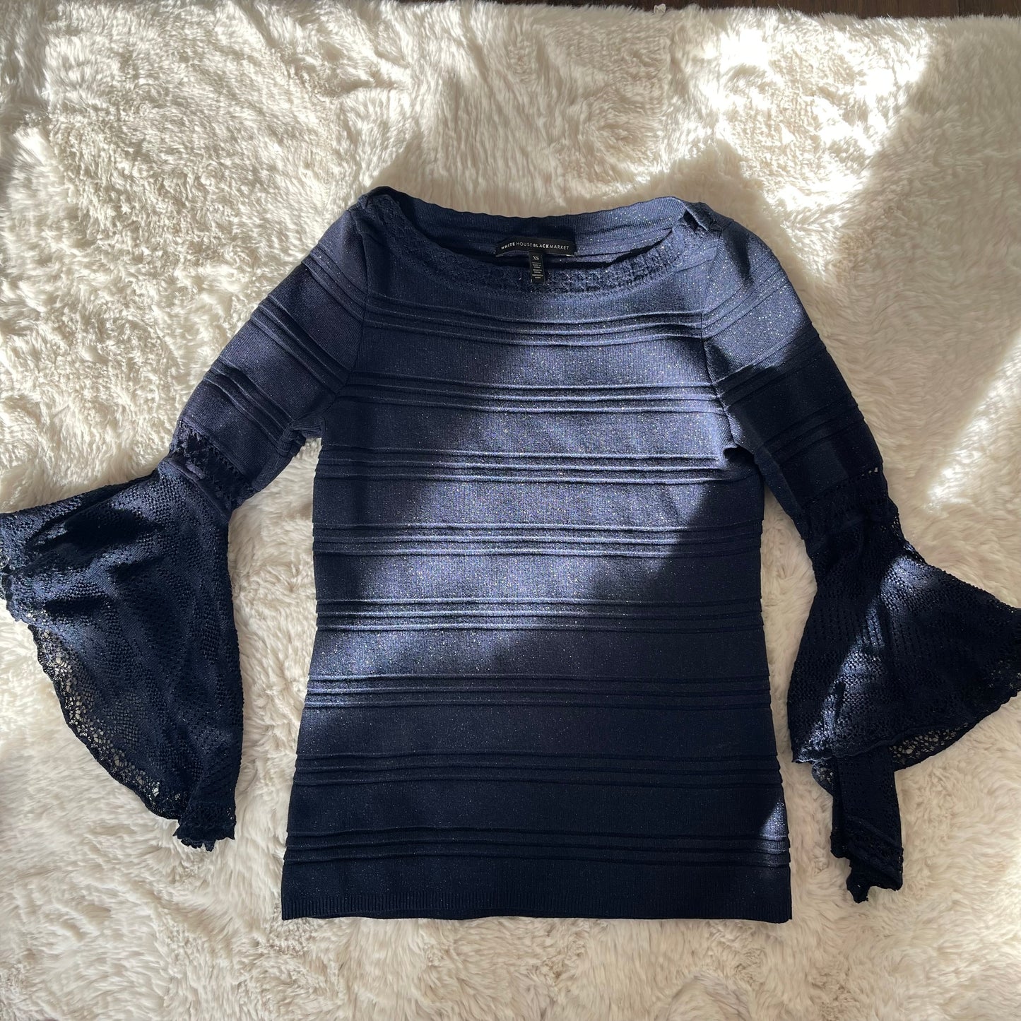 Navy Boatneck Bell Sleeve Knit Top