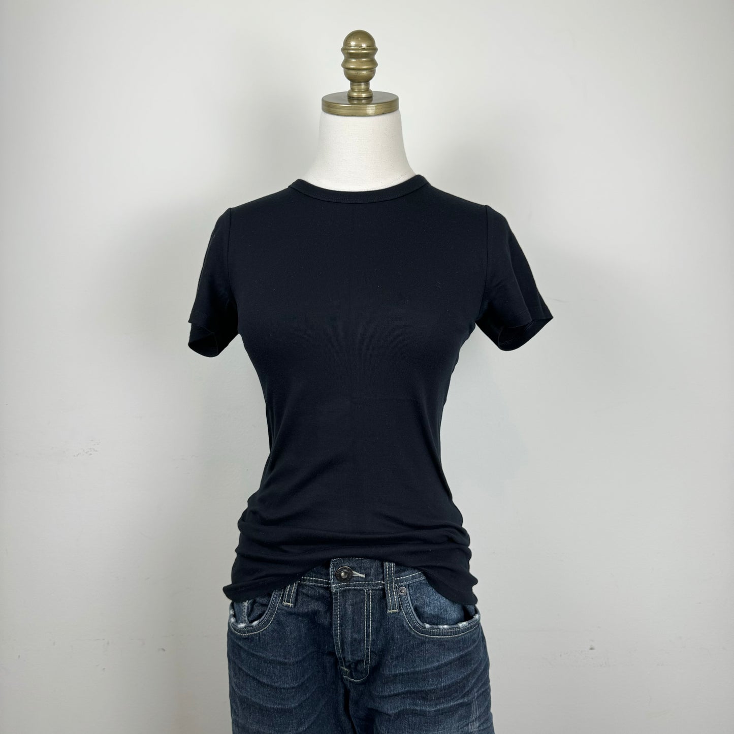 Black Fitted Cotton Knit Short Sleeve Top