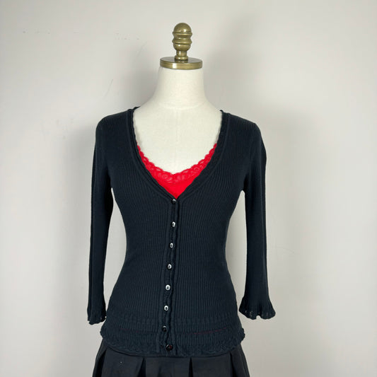 Black Dainty Button Up Fitted Cardigan