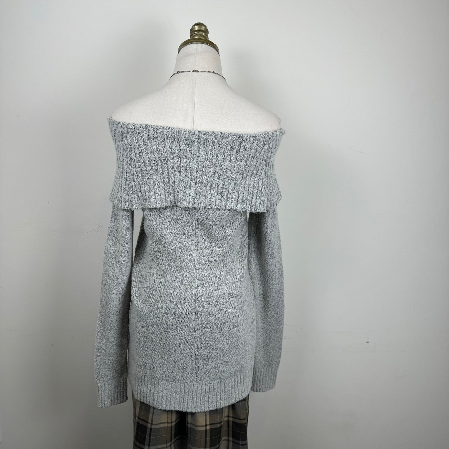 Grey Soft Knit Off The Shoulder Sweater