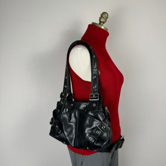 Black Leather Silver Buckle Shoulder Bag