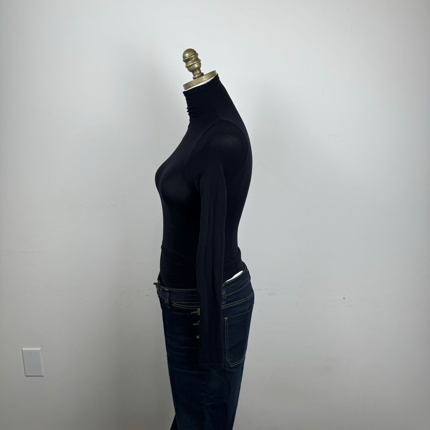 Black Fitted Turtleneck Bodysuit Long Sleeve Top