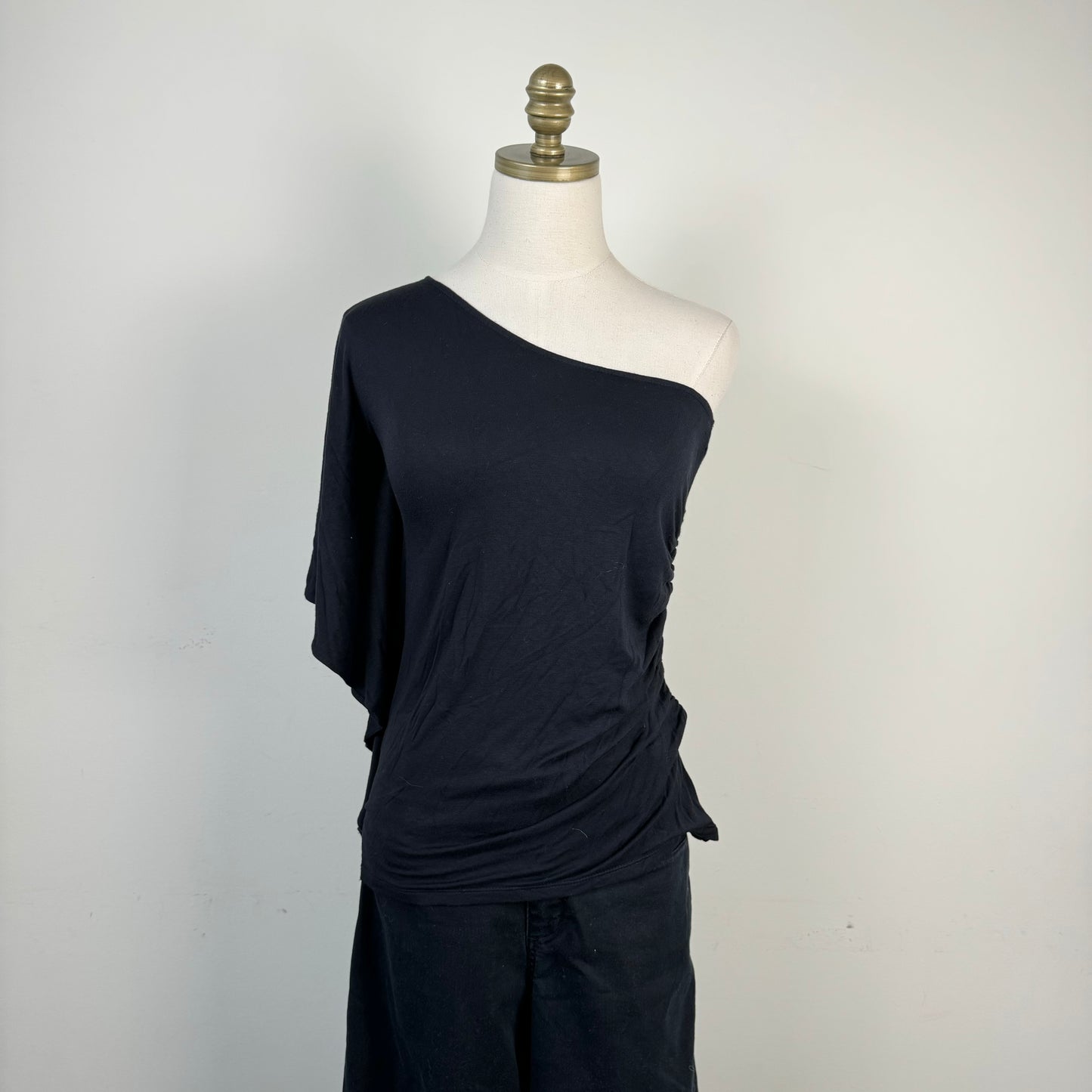 Black One Shoulder Asymmetric Ruched Top