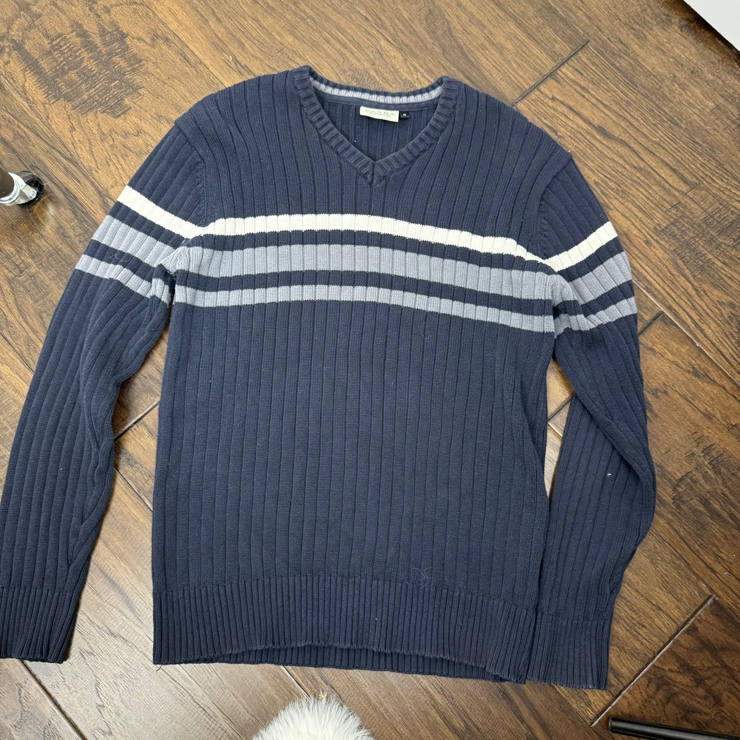 Vintage Navy Retro Ribbed Knit Sweater