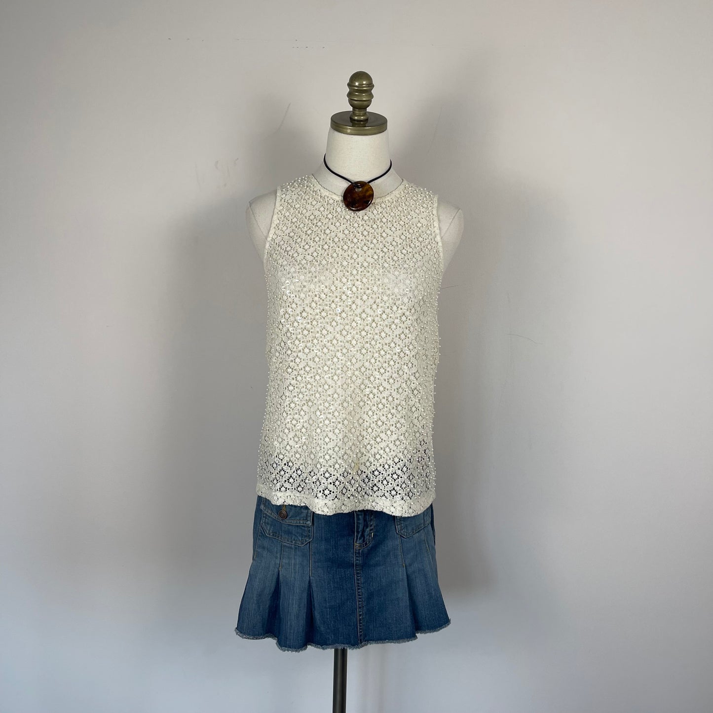 Cream Open Knit Boat Neck Top