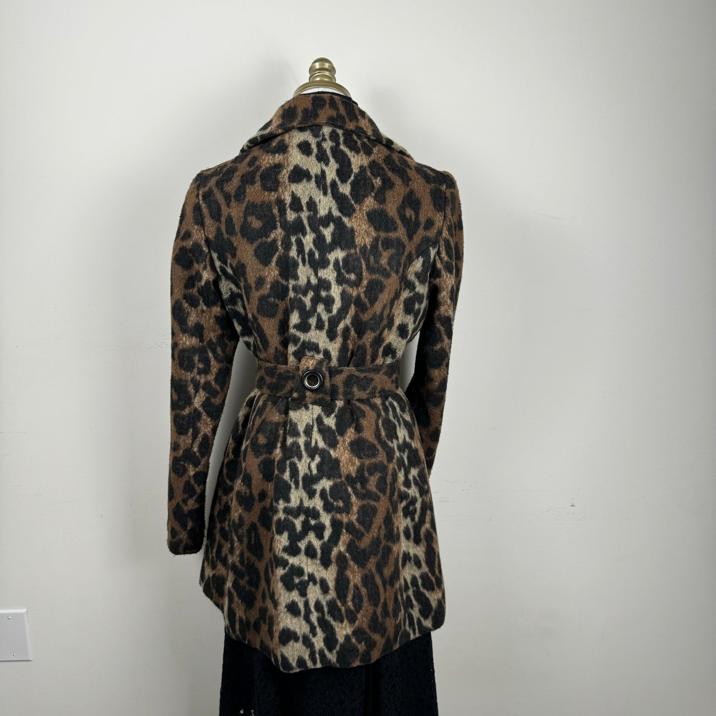 Vintage Leopard Print Wool Blend Coat